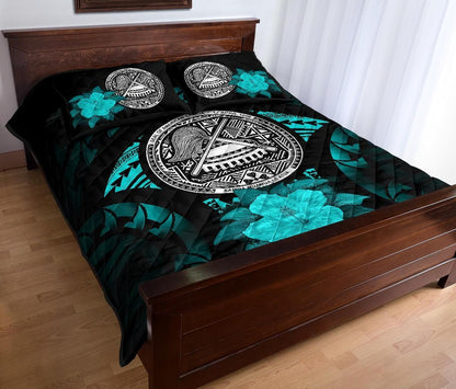 American Samoa Polynesian Quilt Bed Set Hibiscus Turquoise
