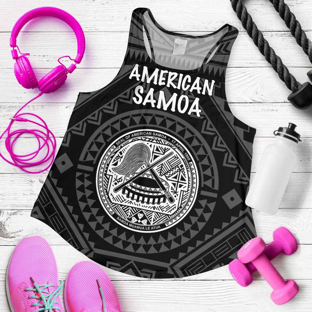 American Samoa Women Racerback Tank - Seal In Polynesian Tattoo Style (Black)