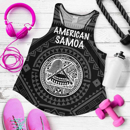 American Samoa Women Racerback Tank - Seal In Polynesian Tattoo Style (Black)
