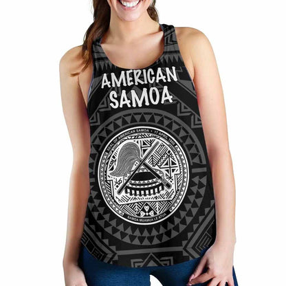 American Samoa Women Racerback Tank - Seal In Polynesian Tattoo Style (Black)