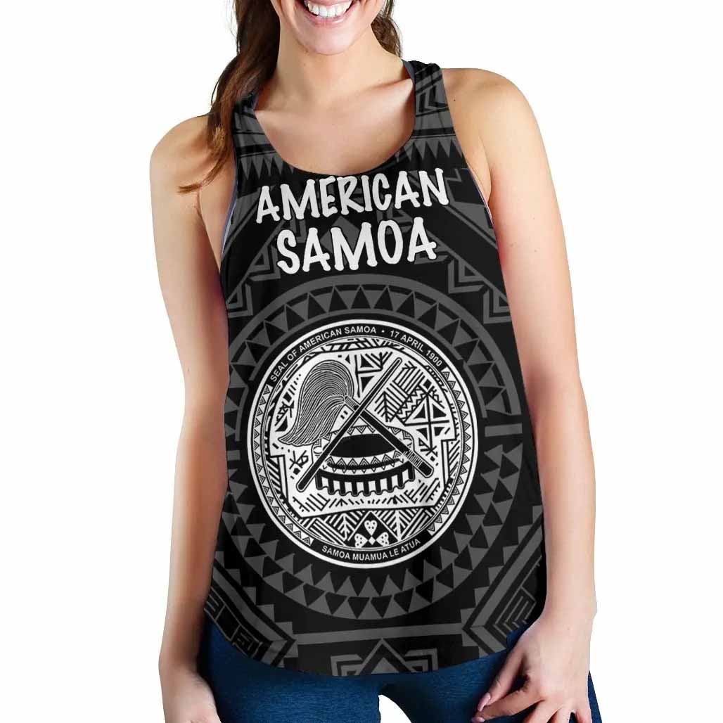 American Samoa Women Racerback Tank - Seal In Polynesian Tattoo Style (Black)