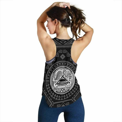 American Samoa Women Racerback Tank - Seal In Polynesian Tattoo Style (Black)