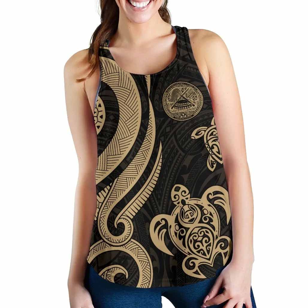 American Samoa Women Racerback Tank - Gold Tentacle Turtle