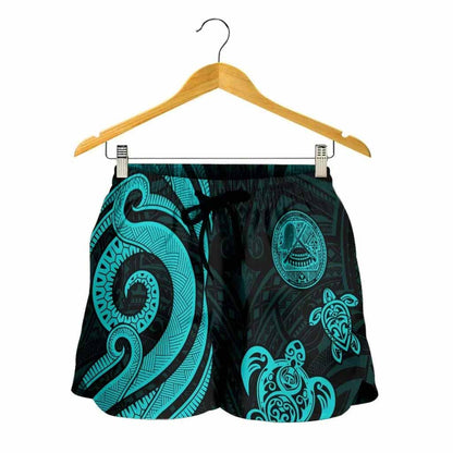 American Samoa Women Shorts - Turquoise Tentacle Turtle