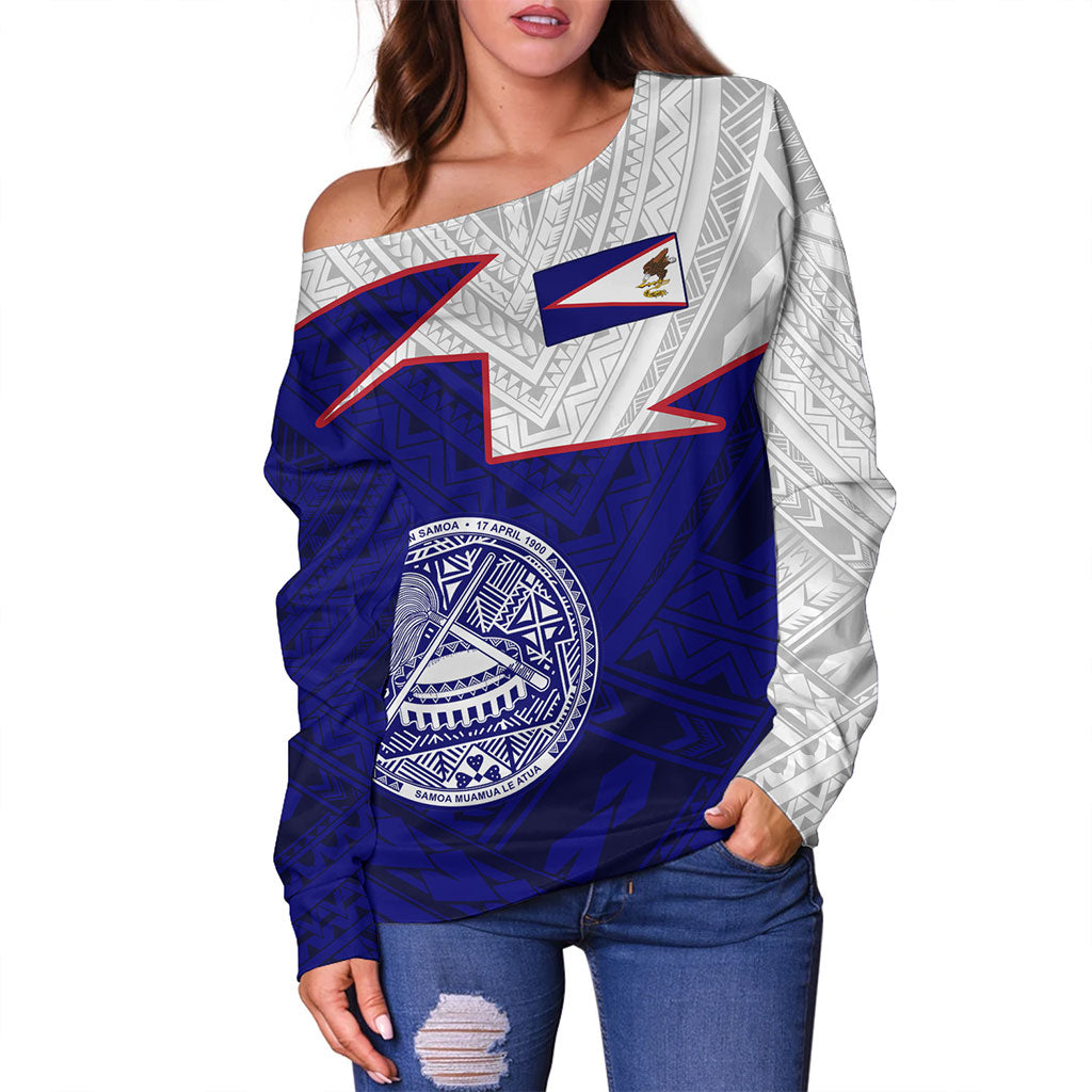 American Samoa Off Shoulder Sweatshirt Polynesian Tattoo Flag And Coat Of Arms
