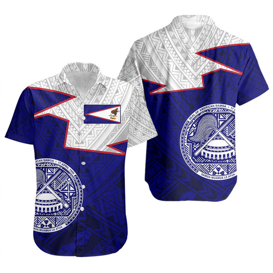 American Samoa Short Sleeve Shirt Polynesian Tattoo Flag And Coat Of Arms
