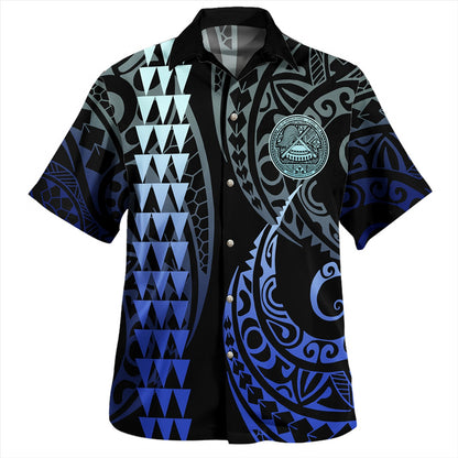 American Samoa Combo Short Sleeve Dress And Shirt Kakau Style Gradient Blue