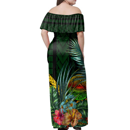 American Samoa Woman Off Shoulder Long Dress Hibisucs Flower Polynesian