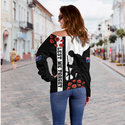New Zealand Off Shoulder Sweatshirt Anzac Day Lest We Forget Simple Style