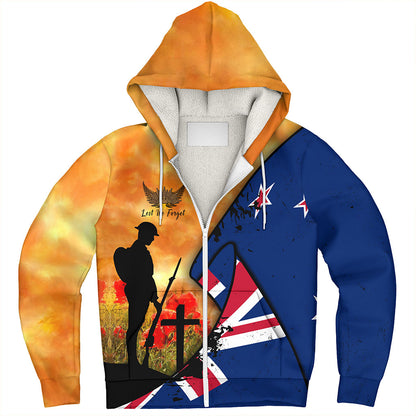 New Zealand Sherpa Hoodie Anzac Day Flag Lest We Forget