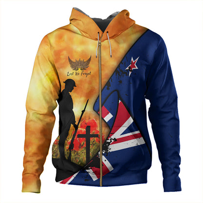 New Zealand Hoodie Anzac Day Flag Lest We Forget
