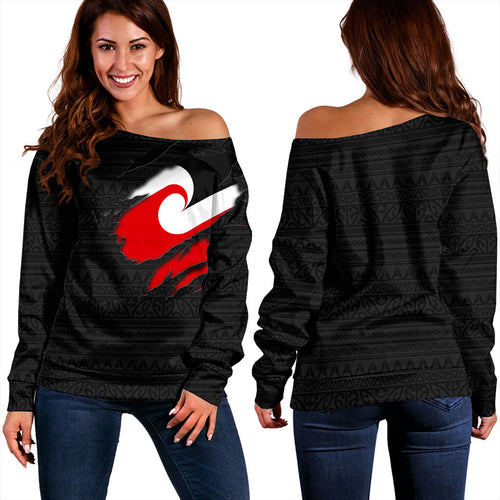 New Zealand Off Shoulder Sweatshirt Tino Rangatiratanga Maori Crack Style
