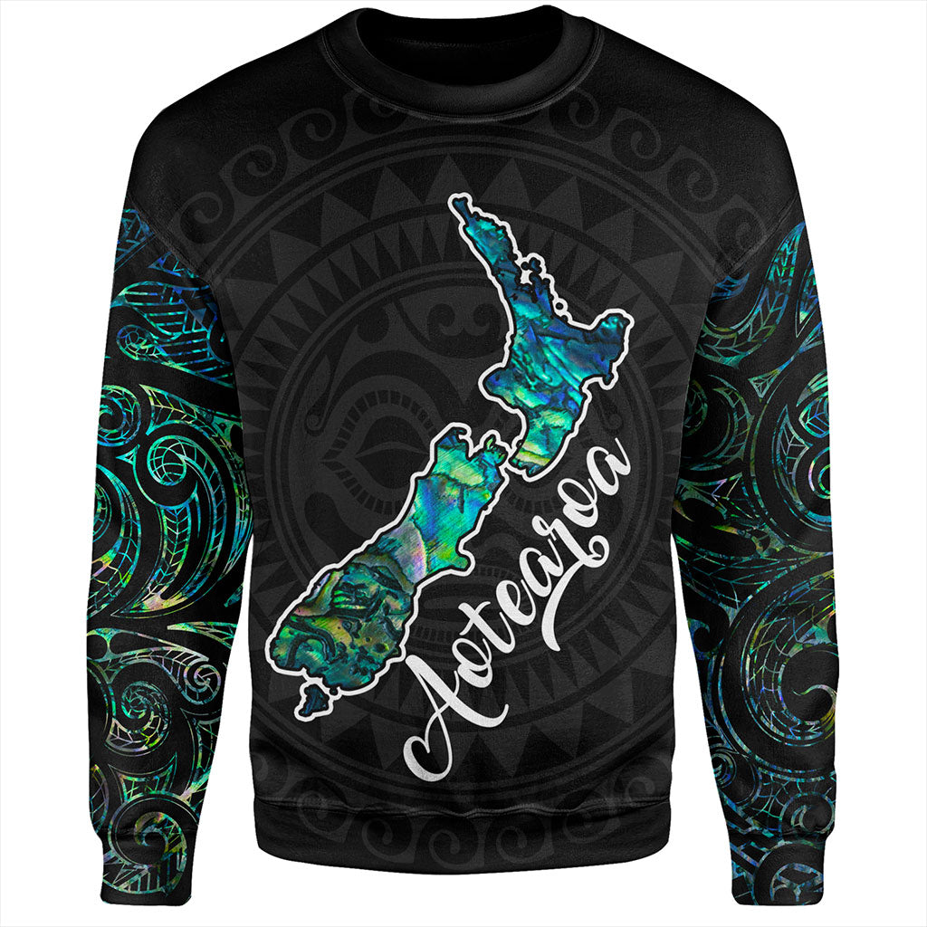 New Zealand Sweatshirt Aotearoa Maori Tribal Map With Papua Shell