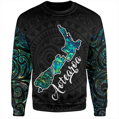 New Zealand Sweatshirt Aotearoa Maori Tribal Map With Papua Shell