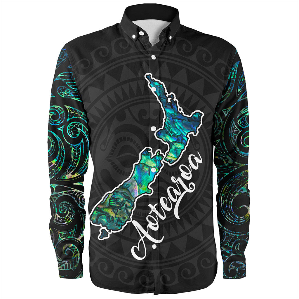 New Zealand Long Sleeve Shirt Aotearoa Maori Tribal Map With Papua Shell