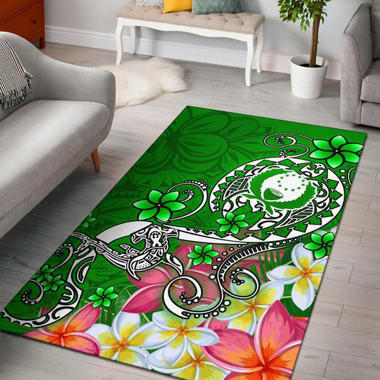 Pohnpei Area Rug - Turtle Plumeria (Green)