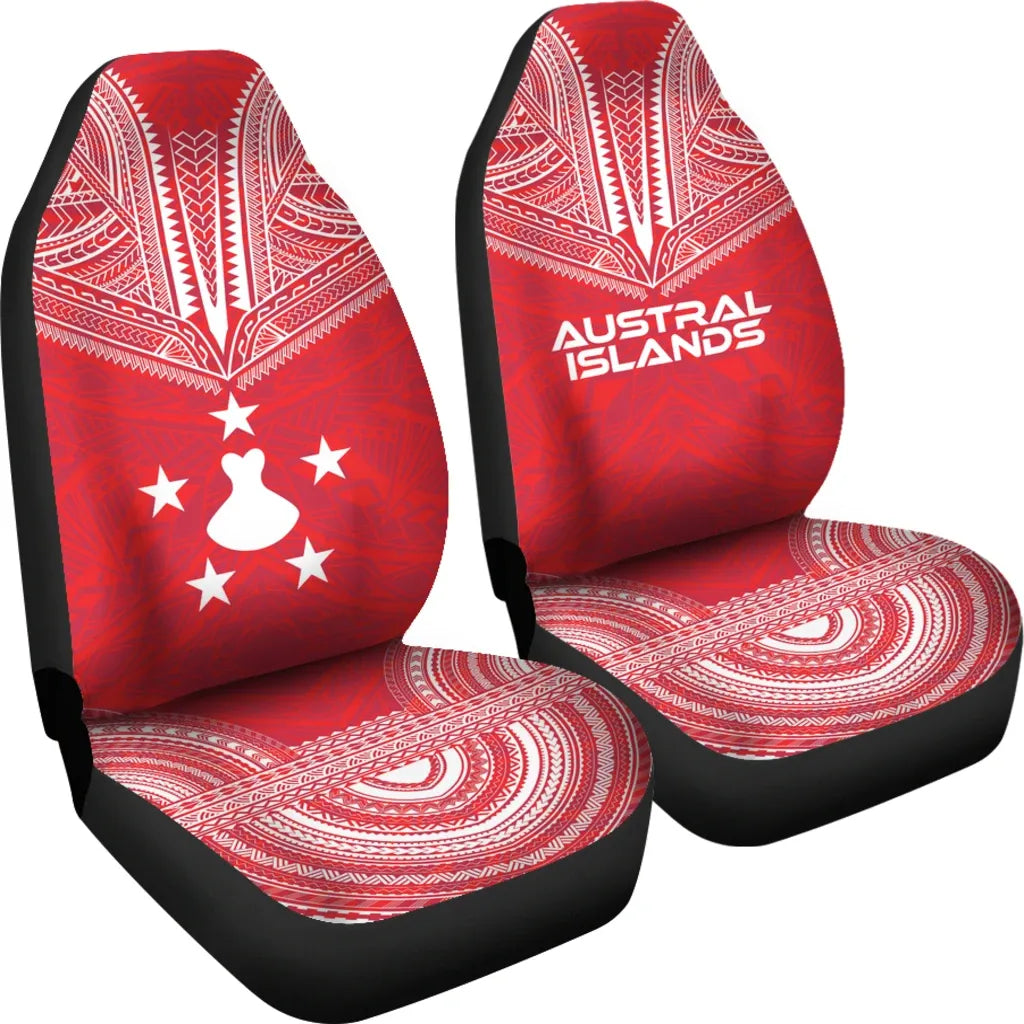 Austral Islands Car Seat Cover - Austral Islands Flag Polynesian Chief Tattoo Blue Version