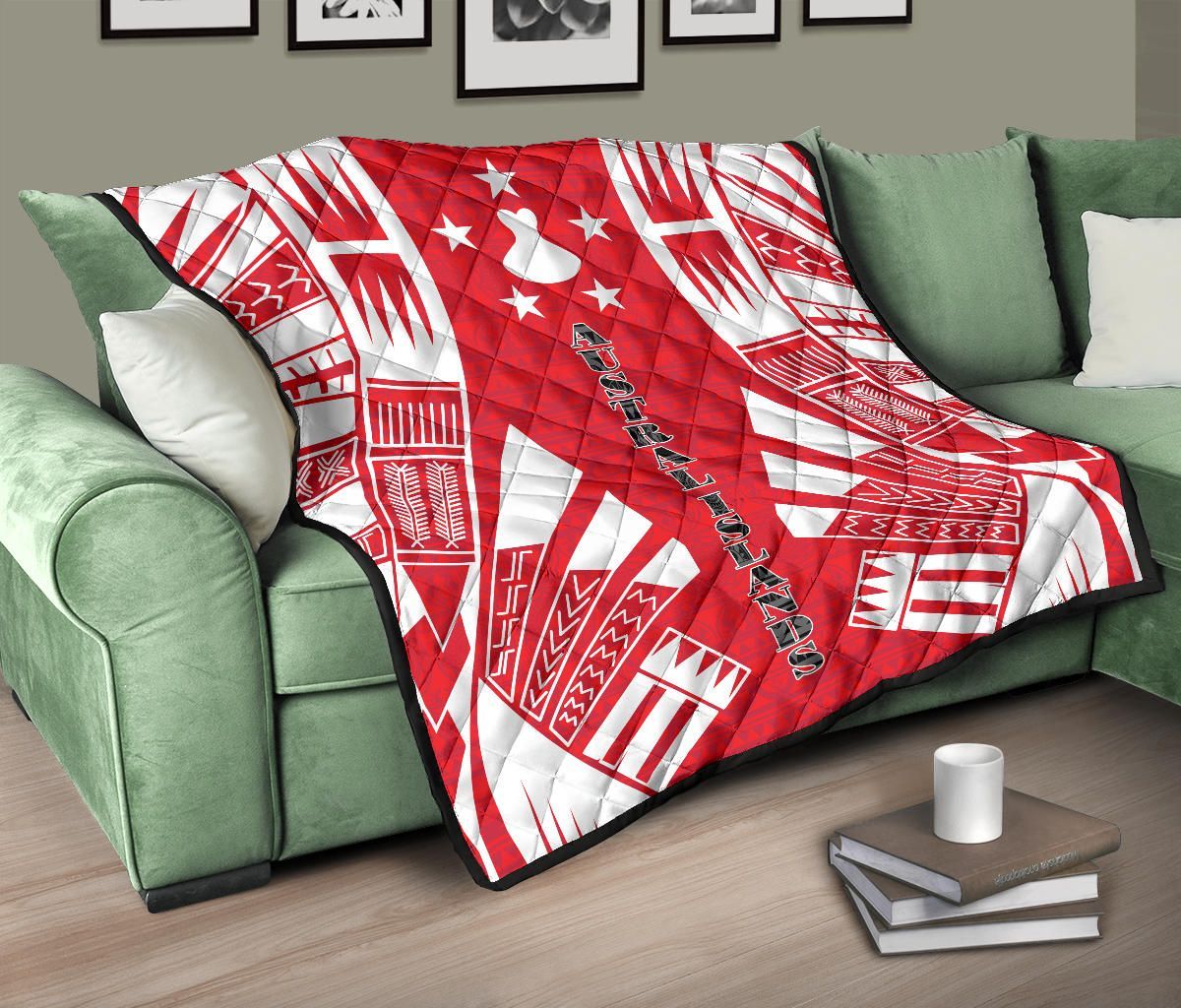 Austral Islands Premium Quilt - Austral Islands Flag Polynesian White Tattoo (Red)