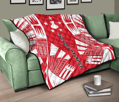 Austral Islands Premium Quilt - Austral Islands Flag Polynesian White Tattoo (Red)