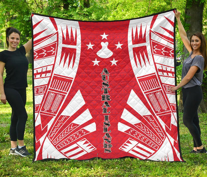 Austral Islands Premium Quilt - Austral Islands Flag Polynesian White Tattoo (Red)