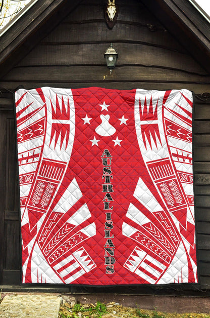 Austral Islands Premium Quilt - Austral Islands Flag Polynesian White Tattoo (Red)