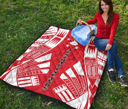 Austral Islands Premium Quilt - Austral Islands Flag Polynesian White Tattoo (Red)