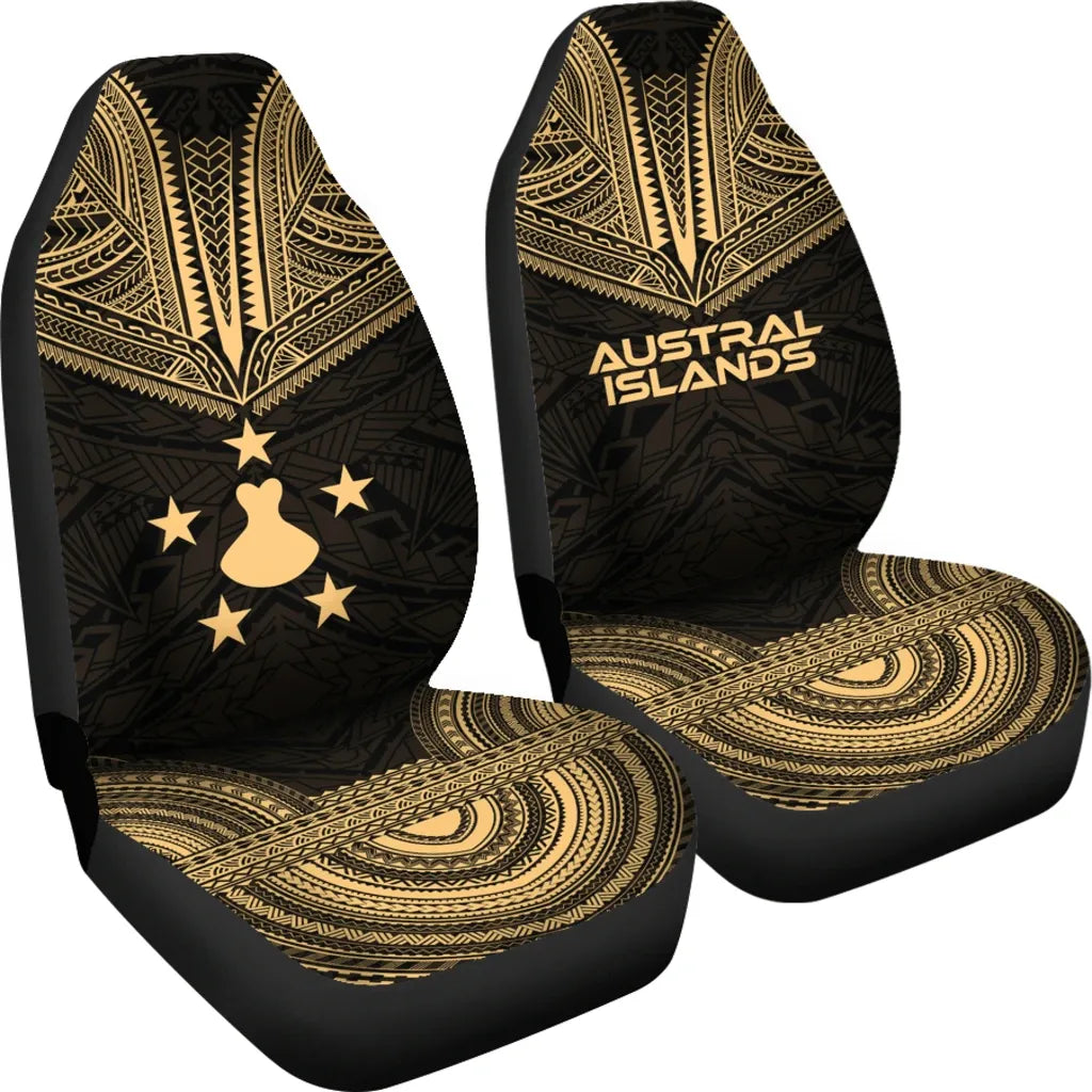 Austral Islands Car Seat Cover - Austral Islands Flag Polynesian Chief Tattoo Gold Version