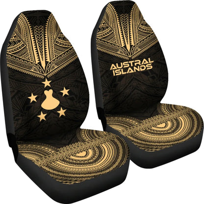 Austral Islands Car Seat Cover - Austral Islands Flag Polynesian Chief Tattoo Gold Version