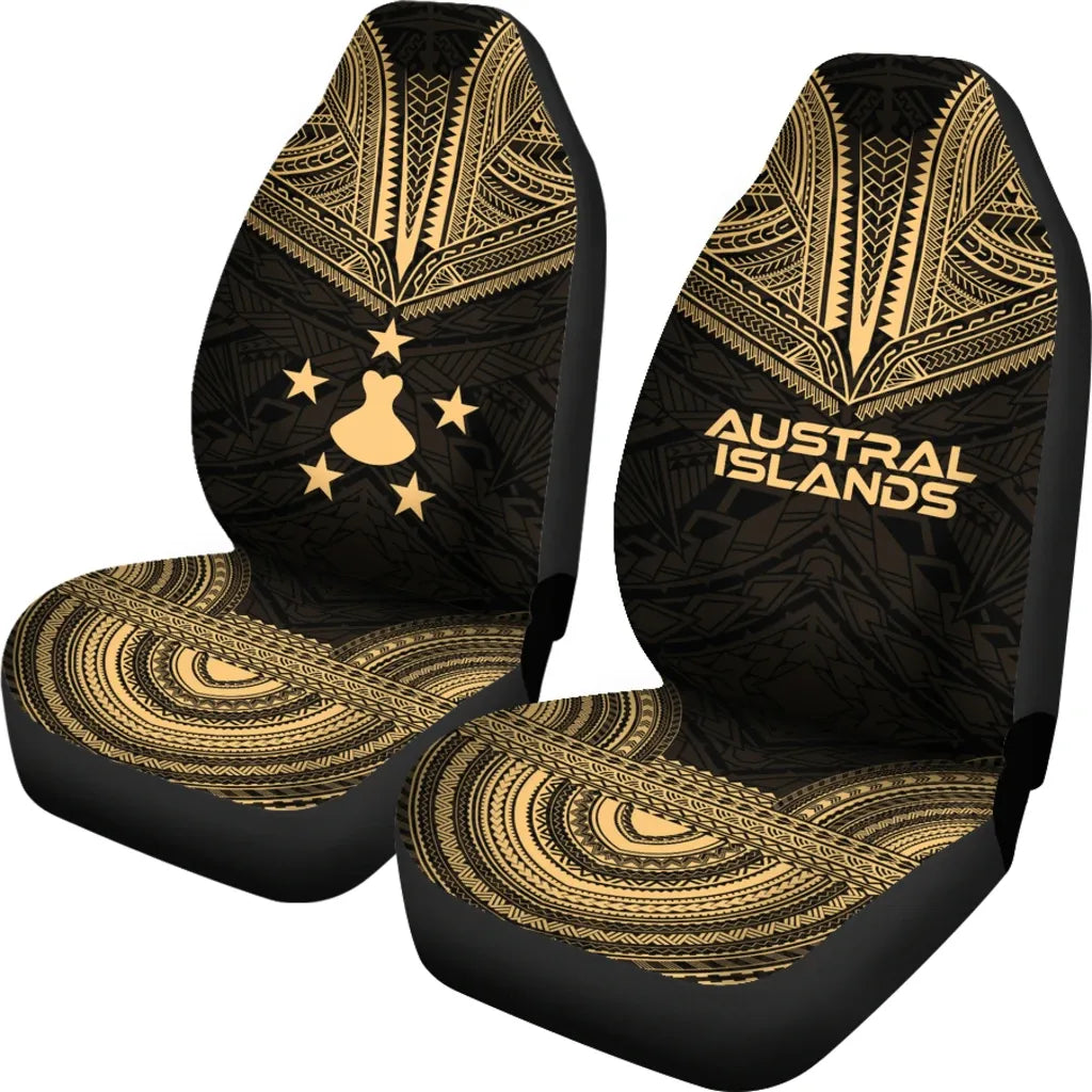 Austral Islands Car Seat Cover - Austral Islands Flag Polynesian Chief Tattoo Gold Version
