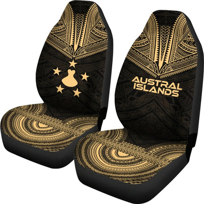 Austral Islands Car Seat Cover - Austral Islands Flag Polynesian Chief Tattoo Gold Version