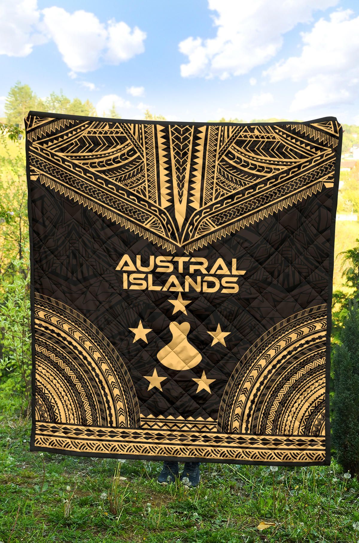 Austral Islands Premium Quilt - Austral Islands Flag Polynesian Chief Gold Version