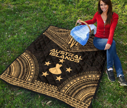 Austral Islands Premium Quilt - Austral Islands Flag Polynesian Chief Gold Version