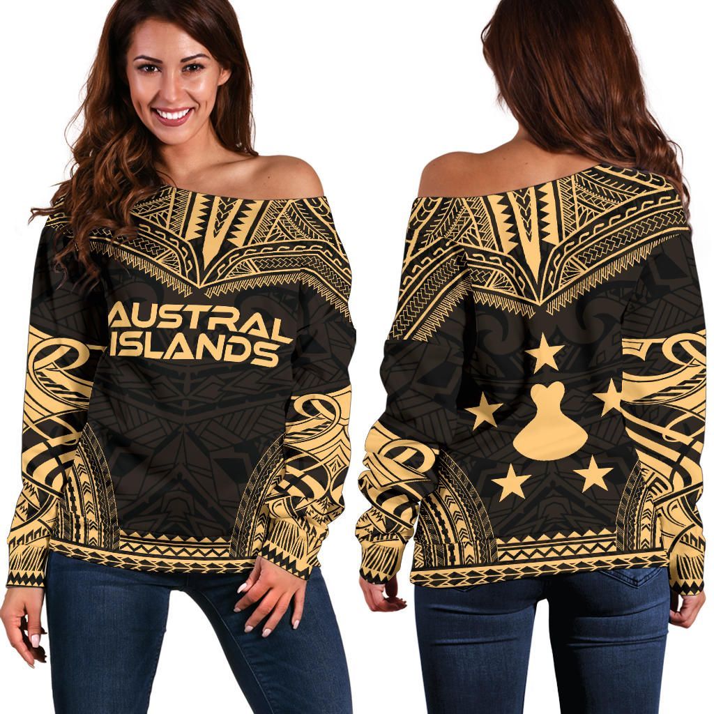 Austral Islands Polynesian Chief Women Off Shoulder Sweater - Gold Version