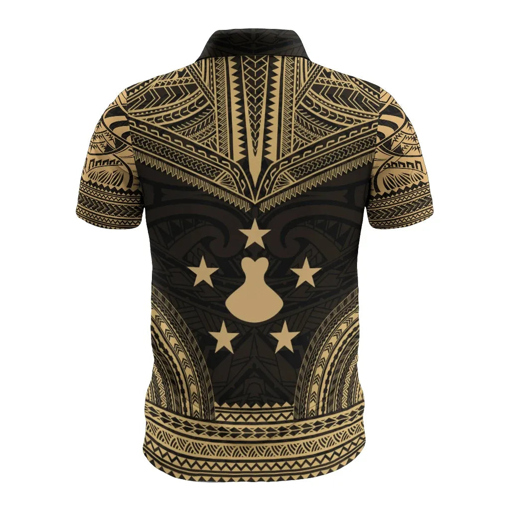 Austral Islands Polo Shirt - Austral Islands Flag Polynesian Chief Tattoo Gold Version