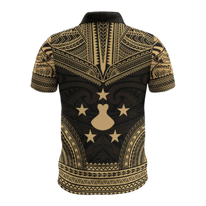 Austral Islands Polo Shirt - Austral Islands Flag Polynesian Chief Tattoo Gold Version
