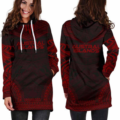 Austral Islands Female Hoodie Dress - Polynesian Red Chief
