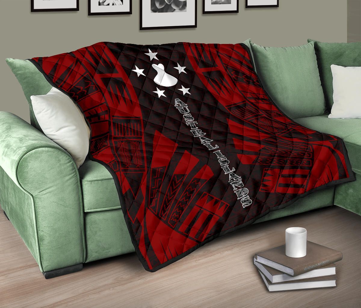 Austral Islands Premium Quilt - Austral Islands Flag Polynesian Red Tattoo (Dark Red)