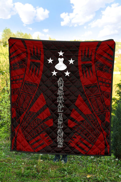 Austral Islands Premium Quilt - Austral Islands Flag Polynesian Red Tattoo (Dark Red)