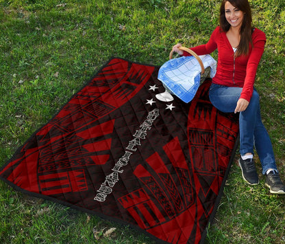 Austral Islands Premium Quilt - Austral Islands Flag Polynesian Red Tattoo (Dark Red)