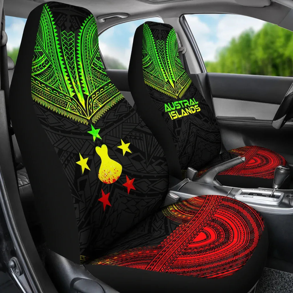 Austral Islands Car Seat Cover - Austral Islands Flag Polynesian Chief Tattoo Reggae Version