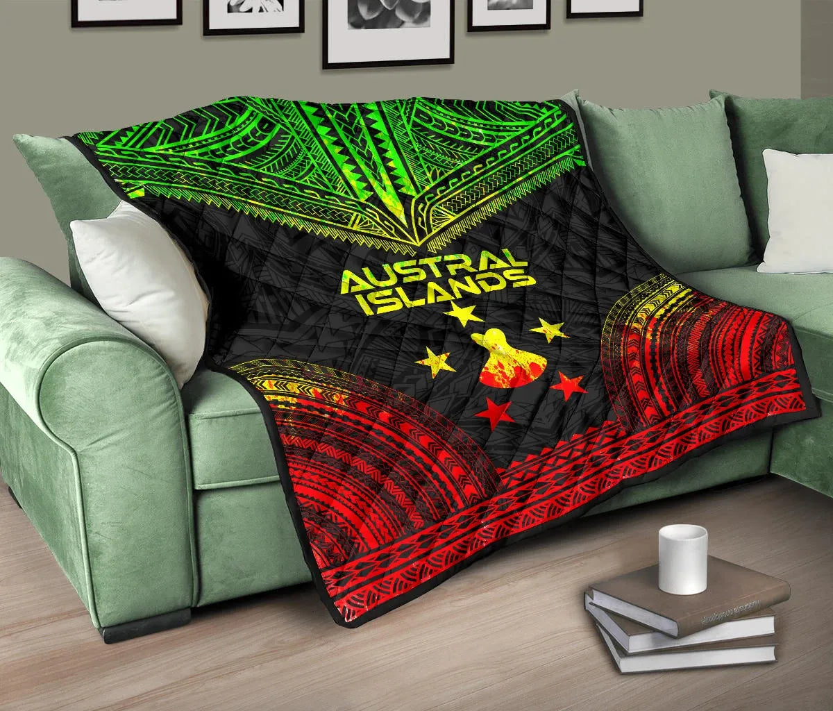 Austral Islands Premium Quilt - Austral Islands Flag Polynesian Chief Reggae Version