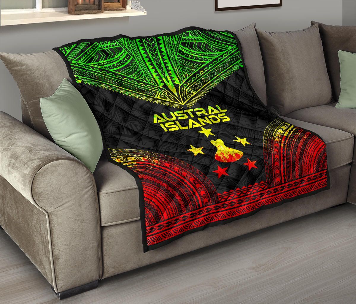 Austral Islands Premium Quilt - Austral Islands Flag Polynesian Chief Reggae Version