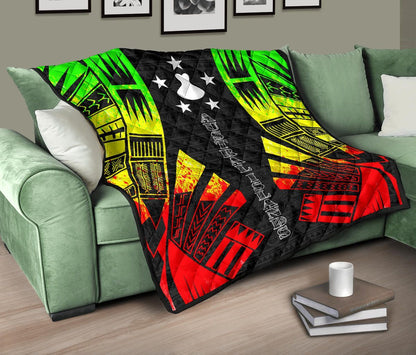 Austral Islands Premium Quilt - Austral Islands Flag Polynesian Reggae Tattoo (Black)