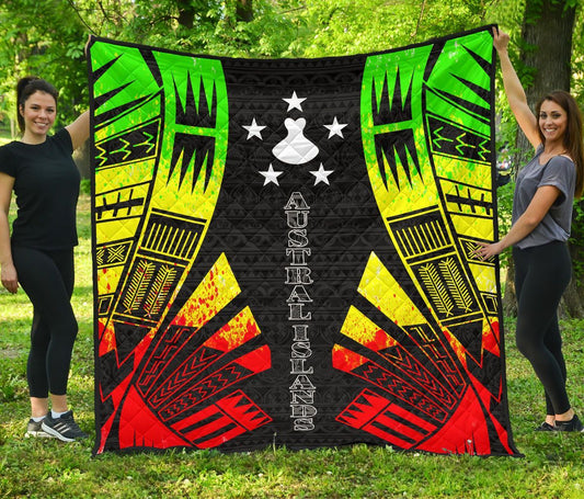 Austral Islands Premium Quilt - Austral Islands Flag Polynesian Reggae Tattoo (Black)