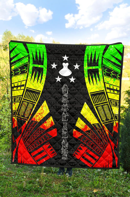Austral Islands Premium Quilt - Austral Islands Flag Polynesian Reggae Tattoo (Black)