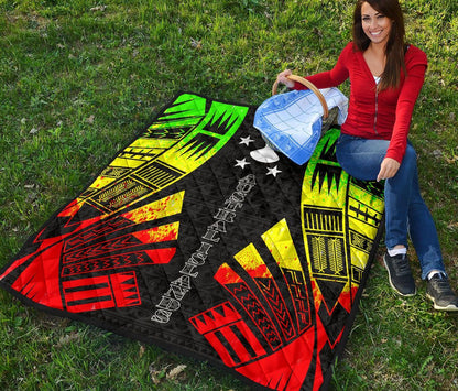 Austral Islands Premium Quilt - Austral Islands Flag Polynesian Reggae Tattoo (Black)