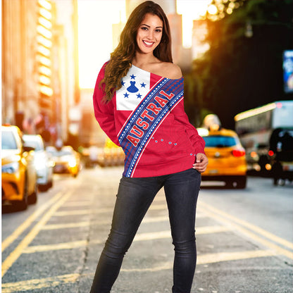 Austral Islands Off Shoulder Sweatshirt Flag And Coat Of Arms