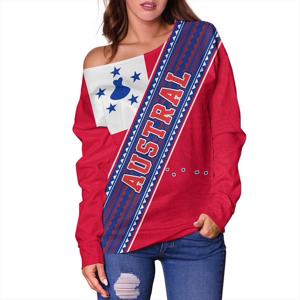 Austral Islands Off Shoulder Sweatshirt Flag And Coat Of Arms