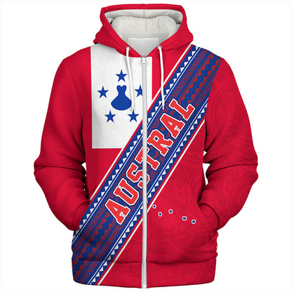 Austral Islands Sherpa Hoodie Flag And Coat Of Arms