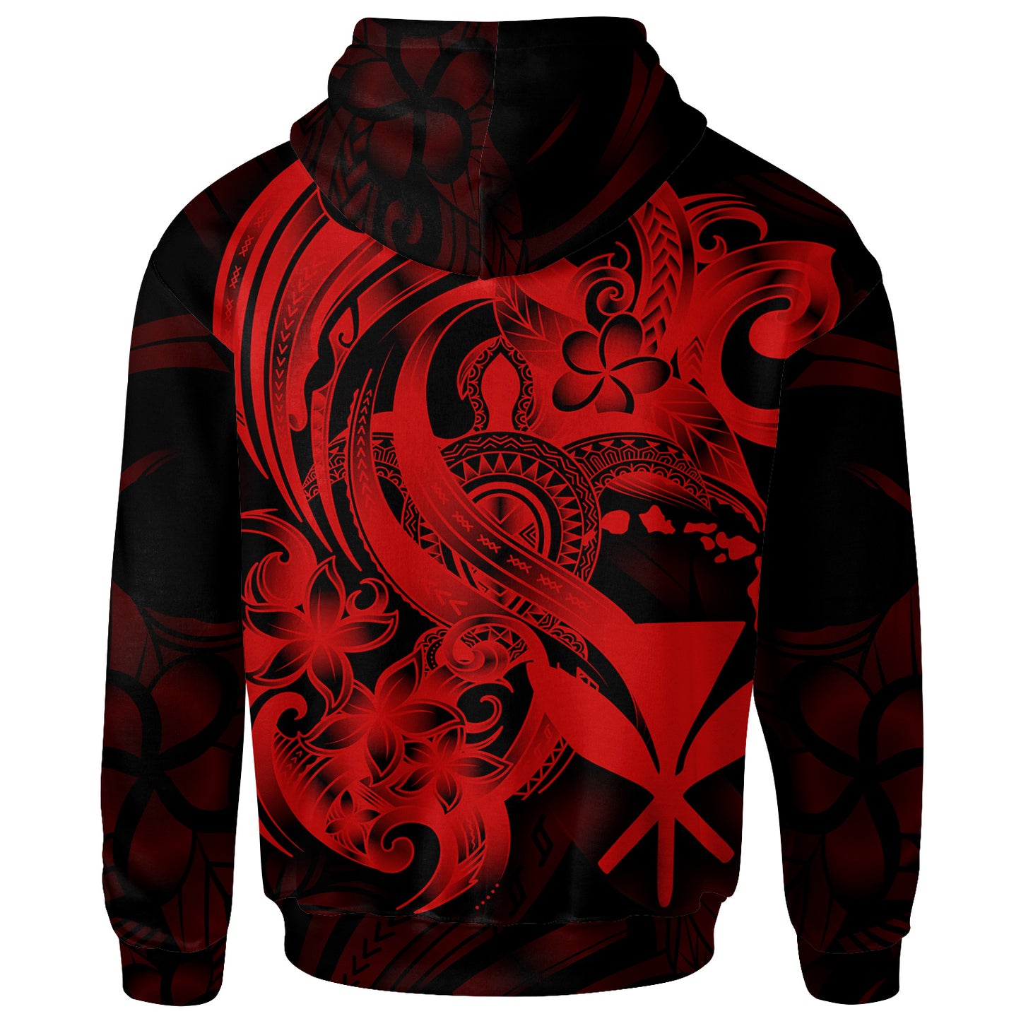 Polynesian Hawaii All Over Hoodie - Kanaka Maoli Red Turtle